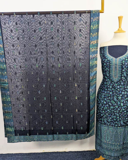 Luxury Pure Kani Silk With 4 Sided Border Shawl 3PC Unstitched