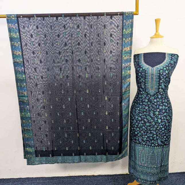 Luxury Pure Kani Silk With 4 Sided Border Shawl 3PC Unstitched