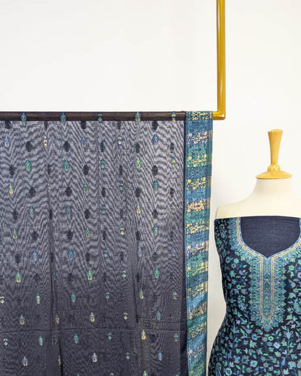 Luxury Pure Kani Silk With 4 Sided Border Shawl 3PC Unstitched