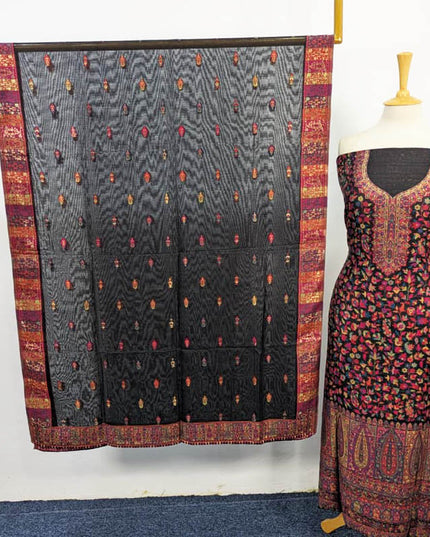Luxury Pure Kani Silk With 4 Sided Border Shawl 3PC Unstitched