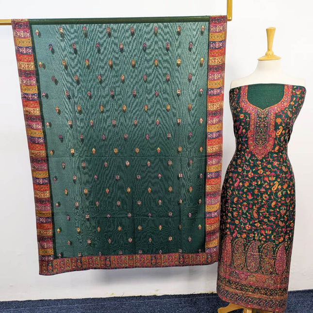 Luxury Pure Kani Silk With 4 Sided Border Shawl 3PC Unstitched