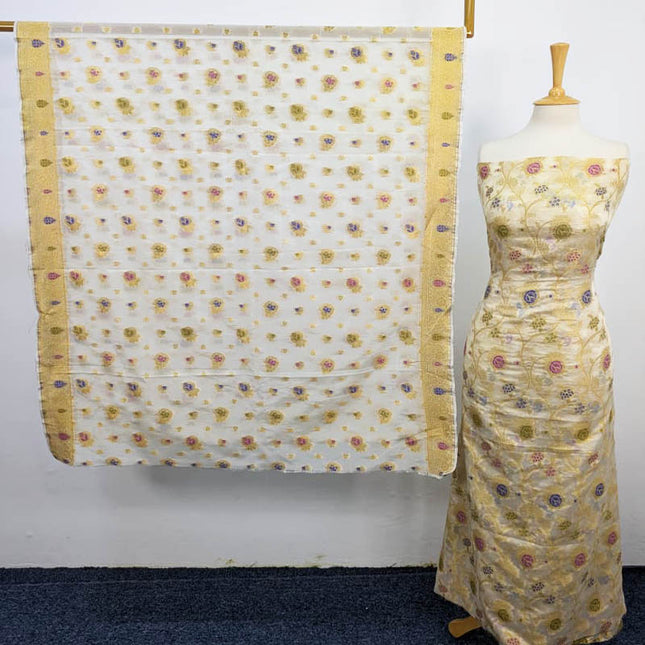 Indian Banrasi Work Indian Chiffon ( Dyeable In All Colours ) 2PC Unstitched