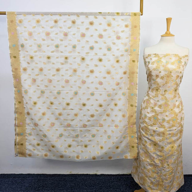 Indian Banrasi Work Indian Chiffon ( Dyeable In All Colours ) 2PC Unstitched