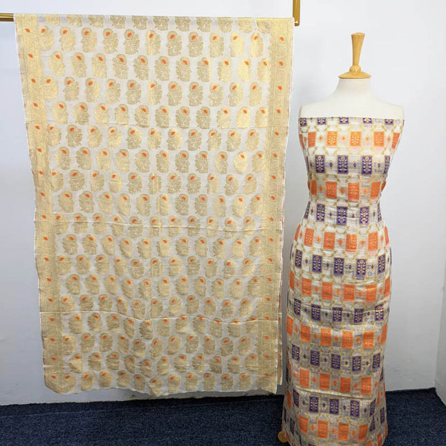 Indian Banrasi Work Indian Chiffon ( Dyeable In All Colours ) 2PC Unstitched