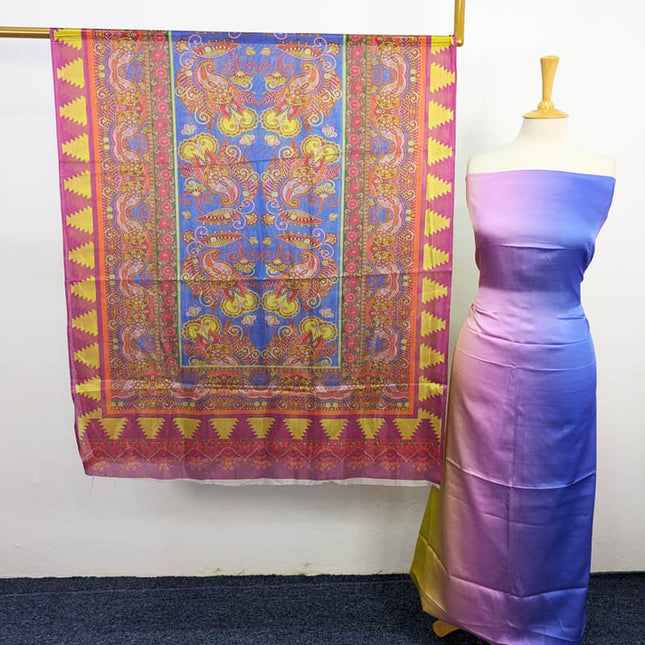 Fancy Digital Printed 2 Tone Silk 3PC Unstitched