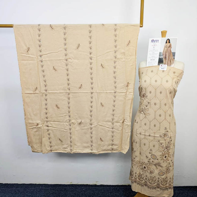 Premium Dyed Dhanak Bana Dora Double Head Embroidered 3PC Unstitched - Bin Iqbal