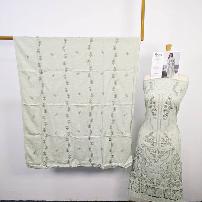 Premium Dyed Dhanak Bana Dora Double Head Embroidered 3PC Unstitched - Bin Iqbal