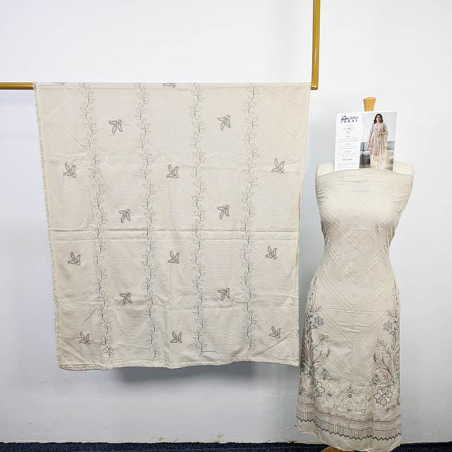 Premium Dyed Dhanak Bana Dora Double Head Embroidered 3PC Unstitched - Bin Iqbal