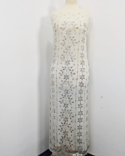 Handmade Pura China Crinkle With Silver Mukesh Work