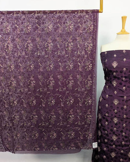 Embroidered +Printed Raw Silk With Chiffon Dupatta 2 PC Unstitched