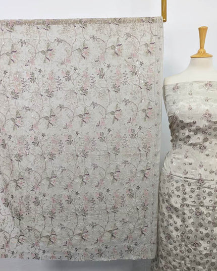 Embroidered +Printed Raw Silk With Chiffon Dupatta 2 PC Unstitched