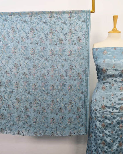 Embroidered +Printed Raw Silk With Chiffon Dupatta 2 PC Unstitched