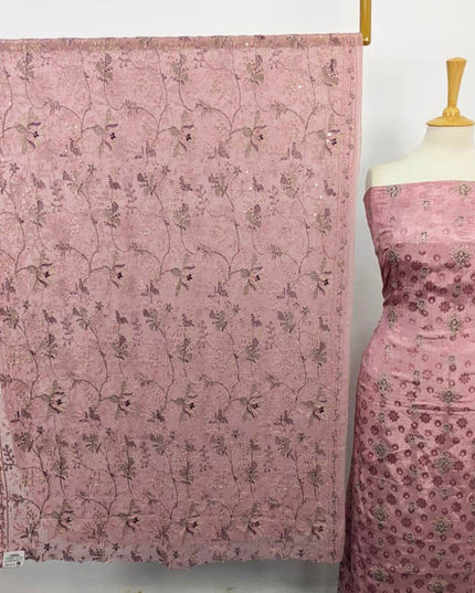 Embroidered +Printed Raw Silk With Chiffon Dupatta 2 PC Unstitched