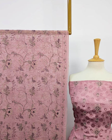 Embroidered +Printed Raw Silk With Chiffon Dupatta 2 PC Unstitched