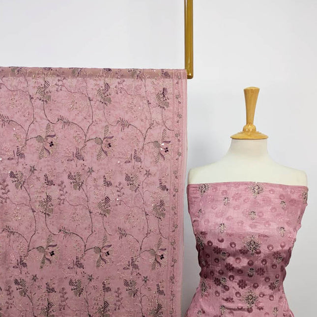 Embroidered +Printed Raw Silk With Chiffon Dupatta 2 PC Unstitched