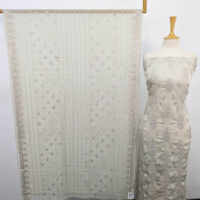 Premium Embroidered Shamoz Silk with Chiffon Dupatta 3PC Unstitched