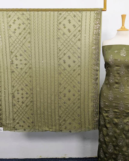 Premium Embroidered Shamoz Silk with Chiffon Dupatta 3PC Unstitched