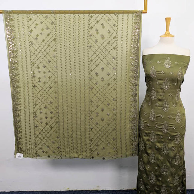 Premium Embroidered Shamoz Silk with Chiffon Dupatta 3PC Unstitched