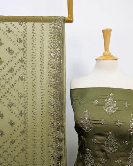 Premium Embroidered Shamoz Silk with Chiffon Dupatta 3PC Unstitched