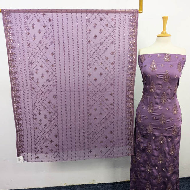 Premium Embroidered Shamoz Silk with Chiffon Dupatta 3PC Unstitched