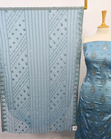 Premium Embroidered Shamoz Silk with Chiffon Dupatta 3PC Unstitched