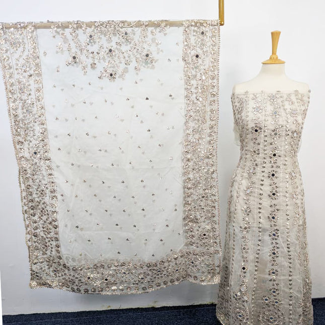 Handmade Heavy Gotta Work Organza Frock 2PC Unstitched ( Dyeable )