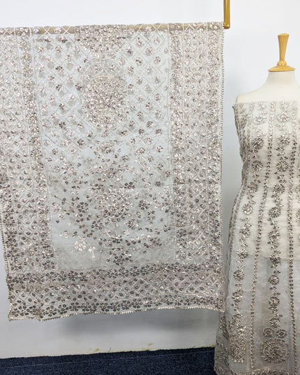 Handmade Heavy Gotta Work Organza Frock 2PC Unstitched ( Dyeable )