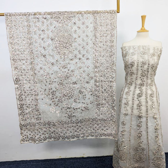 Handmade Heavy Gotta Work Organza Frock 2PC Unstitched ( Dyeable )