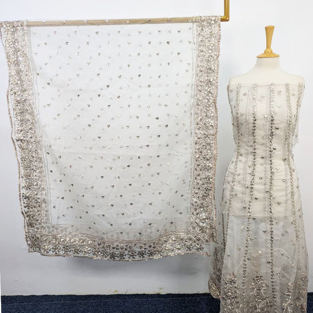 Handmade Dyeable Organza Gotta Work Frock 2PC Unstitched