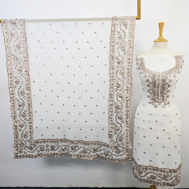 Handmade Dyeable Bamber Chiffon Gotta Work with 4 Sided Border Dupatta