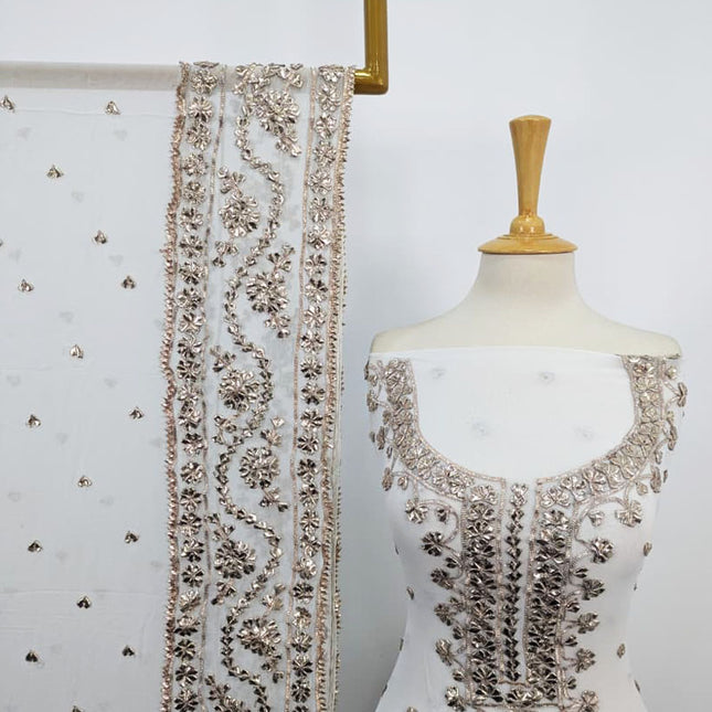 Handmade Dyeable Bamber Chiffon Gotta Work with 4 Sided Border Dupatta