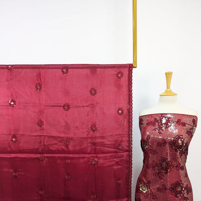 Heavy Embroidered Work  Silk 2PC Unstitched Suit