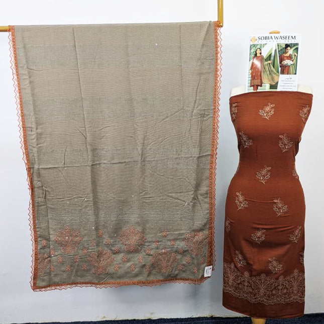 Embroidered Sweet Velvet Peach 3PC Unstitched - Sobia Waseem