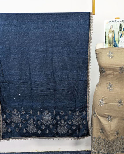 Embroidered Sweet Velvet Peach 3PC Unstitched - Sobia Waseem