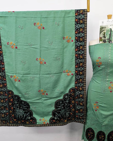 Embroidered Dhanak With Tilla Velvet Motive Work 3PC Unstitched - Komal