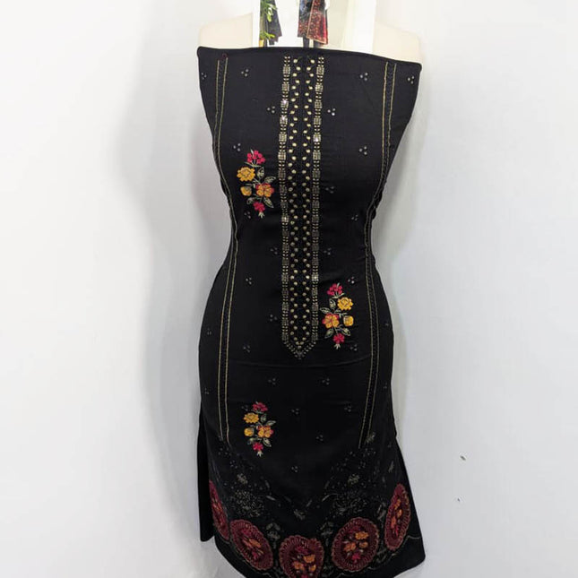 Embroidered Dhanak With Tilla Velvet Motive Work 3PC Unstitched - Komal