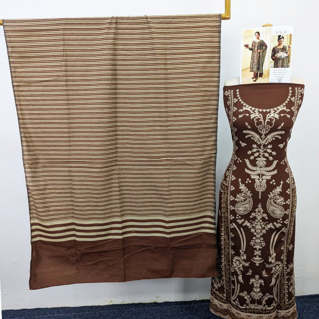 Fancy Embroidered Peach Slub with Wool Pashmina Shawl - Sobia Waseem Vol-2346