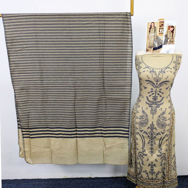 Fancy Embroidered Peach Slub with Wool Pashmina Shawl - Sobia Waseem Vol-2346