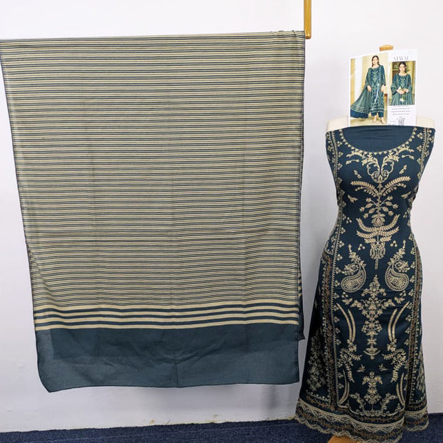 Fancy Embroidered Peach Slub with Wool Pashmina Shawl - Sobia Waseem Vol-2346