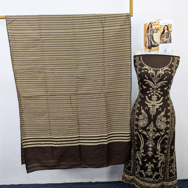 Fancy Embroidered Peach Slub with Wool Pashmina Shawl - Sobia Waseem Vol-2346