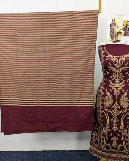 Fancy Embroidered Peach Slub with Wool Pashmina Shawl - Sobia Waseem Vol-2346