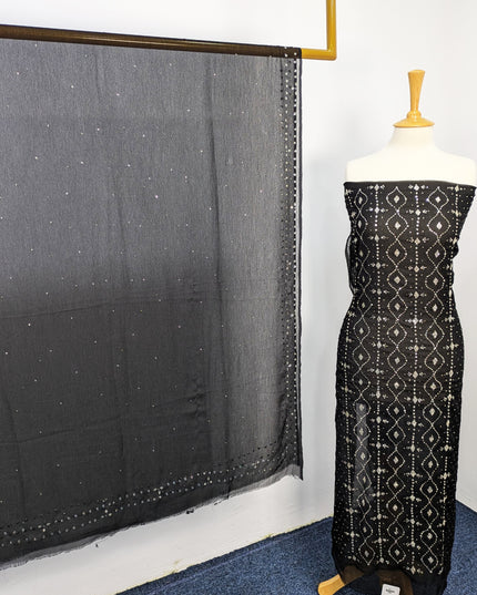 Embroidered Chiffon With Mukesh Work 4 Sided Border Dupatta