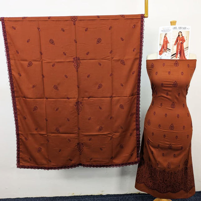 Premium Embroidered Winter Peach 3PC Unstitched - Sobia Waseem Vol-2331