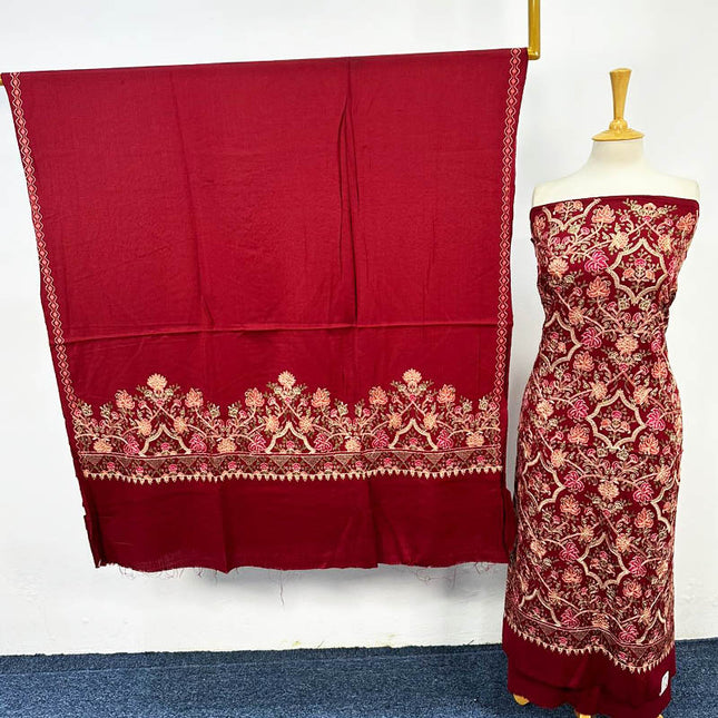 Luxury Embroidered Pure Wool Pashmina 3PC Unstitched
