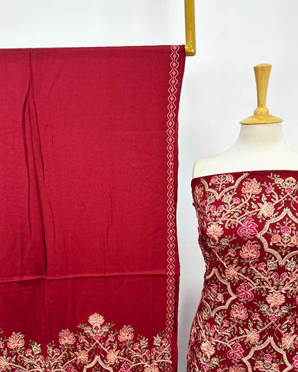 Luxury Embroidered Pure Wool Pashmina 3PC Unstitched