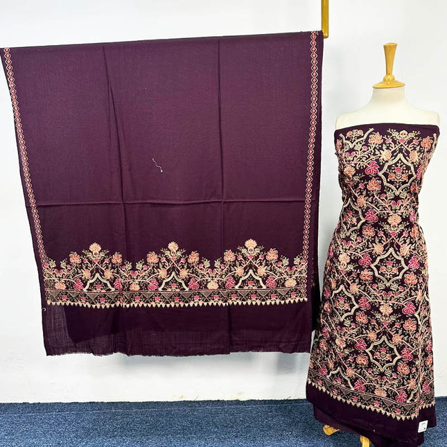 Luxury Embroidered Pure Wool Pashmina 3PC Unstitched