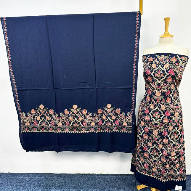 Luxury Embroidered Pure Wool Pashmina 3PC Unstitched