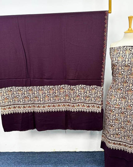 Premium Embroidered Pure Wool Pashmina 3PC Unstitched
