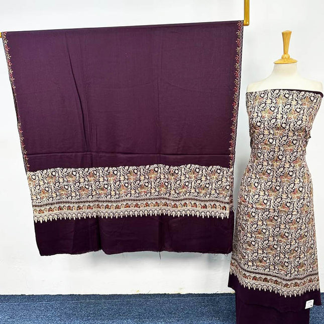 Premium Embroidered Pure Wool Pashmina 3PC Unstitched