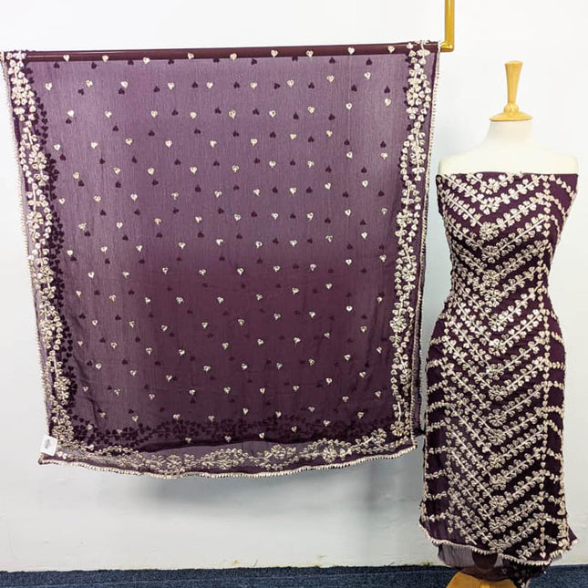 Fancy Handmade Chiffon Full Jaal Gotta Work with 4 Sided Border Dupatta 2PC Unstitched